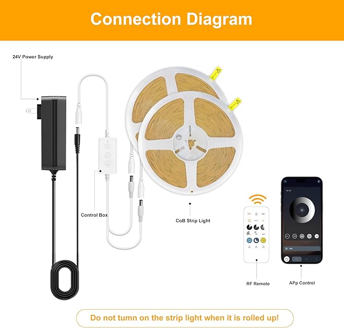 COB LED Strip Lights Warm White, 24V Dimmable led Light Strip KIT - Image 2