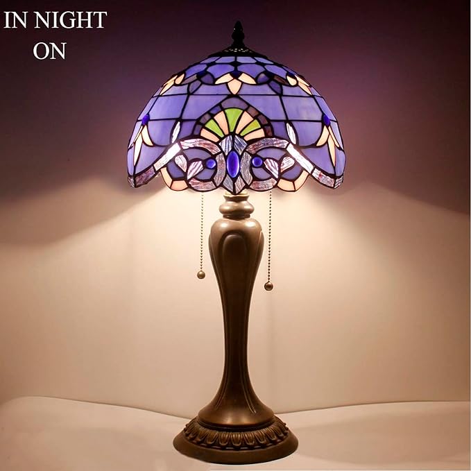 WERFACTORY Tiffany Lamp Stained Glass Table Bedside Lamp 12X12X22 Inches Blue - Image 6