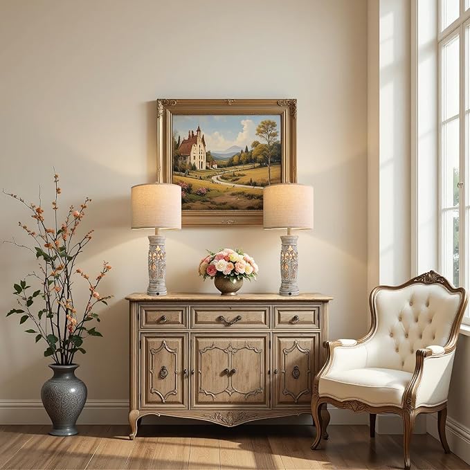 BOBOMOMO 27.25” Rustic Farmhouse Table Lamps Set of 2 – Vintage Bedside Lamps - Image 5