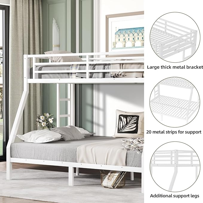 Twin Over Full Bunk Bed Frame, Heavy Duty Metal Loft Bed - Image 3