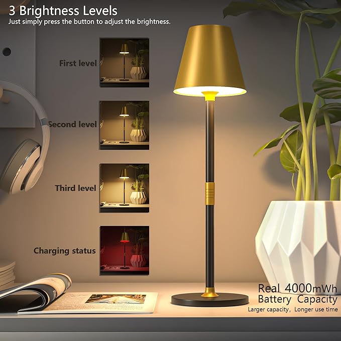 Modern LED CordlessTable Lamp, 4000mAh Rechargeable Battery Desk lamp, 3 Level - Image 2