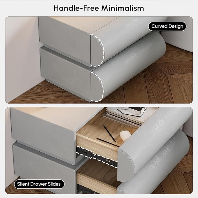 homary Smart Nightstand Modern Light Gray Leather Nightstands - Image 6