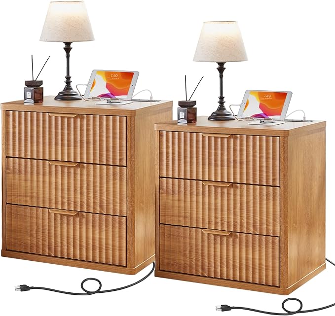 LEYAOYAO 23" Wide Fluted Farmhouse Night Stand Set of 2 by LEYAOYAO-Findtheshiningpointofyourideallife%EF%BC%81