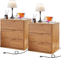 LEYAOYAO 23" Wide Fluted Farmhouse Night Stand Set of 2 by LEYAOYAO-Findtheshiningpointofyourideallife%EF%BC%81