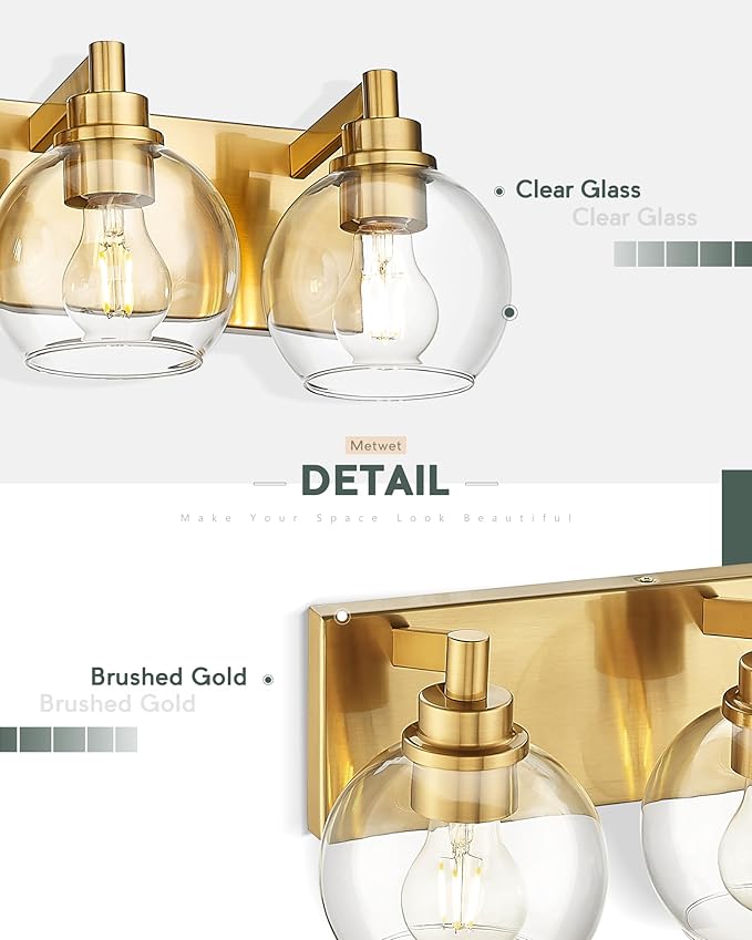METWET Bathroom Light Fixtures, 5 Light Brushed Gold Vanity Light, 32 Inch - Image 3