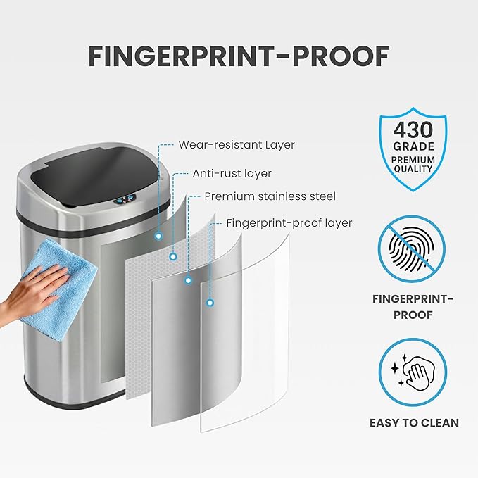 iTouchless 13 Gallon Oval Sensor Trash Can - Image 8