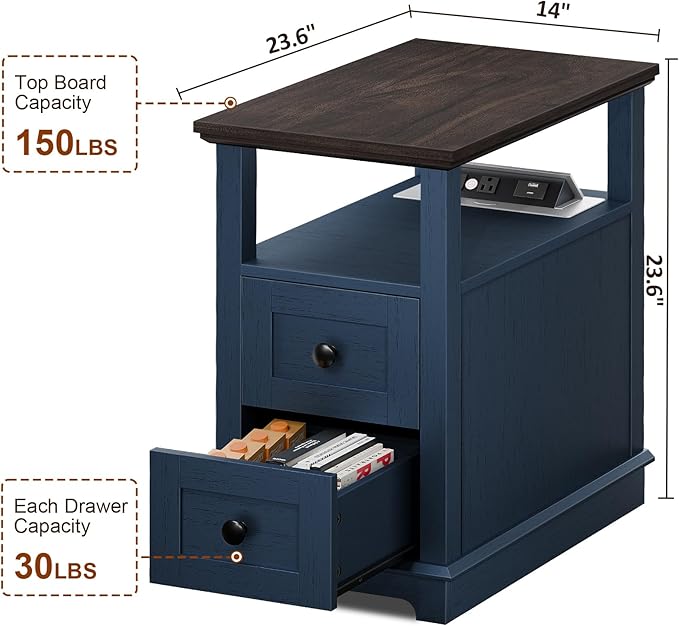 HIFYOBRO Narrow End Table with Flip Top Charging Station Set of 2, Side Table - Image 2