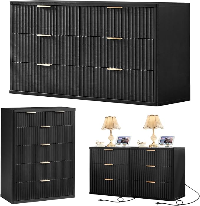 LEYAOYAO Fluted Dressers & Nightstand Set of 4, Wood 48" Wide Dresser & 42" by LEYAOYAO-Findtheshiningpointofyourideallife%EF%BC%81