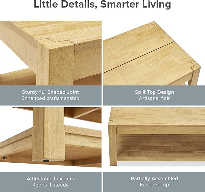 mopio Logan Solid Wood 2-Tier Rectangle Coffee Table, Modern Farmhouse Solid - Image 5