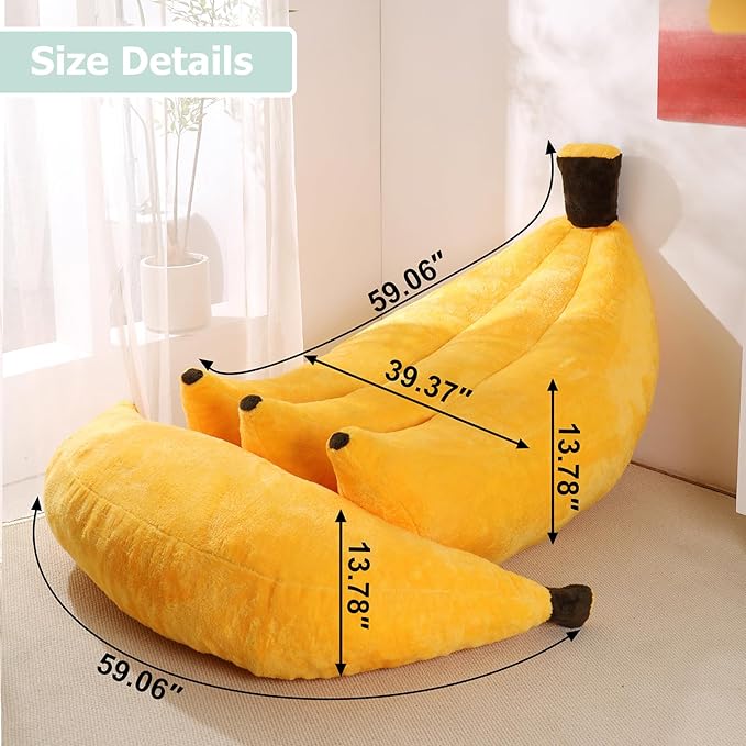 Banana Bean Bag Chair with Ottoman, Floor Sofa Bed with Footrest, Comfy - Image 2