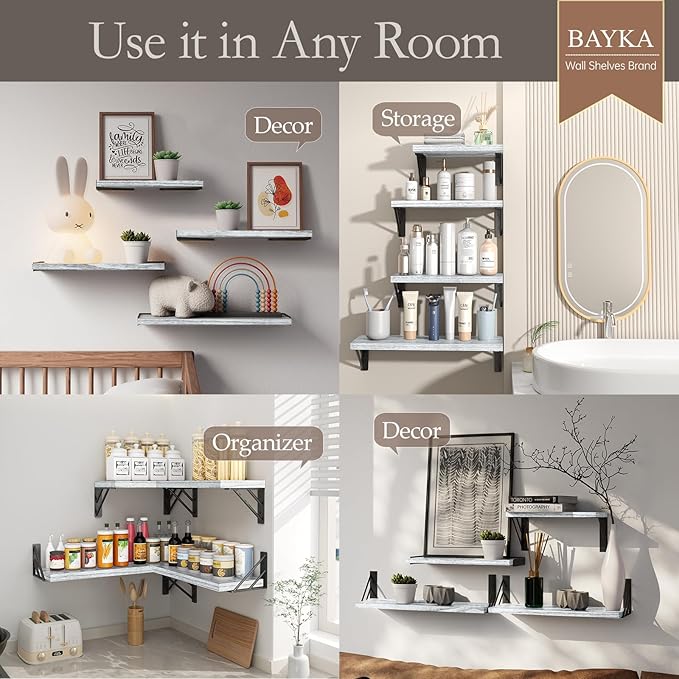 BAYKA Wall Shelves for Bedroom Decor, Floating Shelves for Living Room Kitchen - Image 6