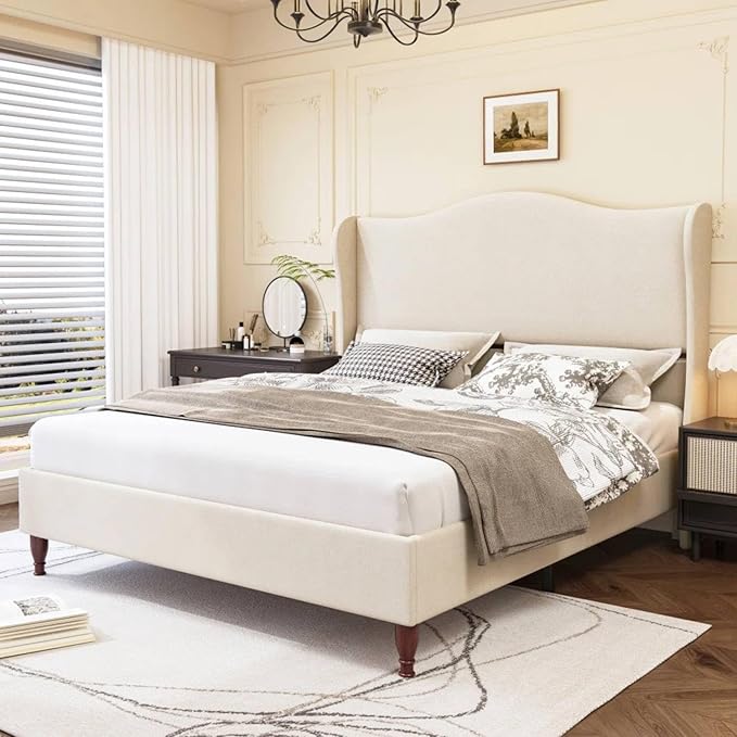 koorlian King Size Bed Frame Fully Upholstered Platform Bed - Image 8