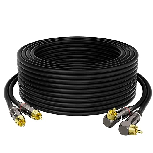 RCA Cable 50 FT, 90 Degree Right Angle 2RCA to 2RCA Stereo Audio Cable by Mygatti