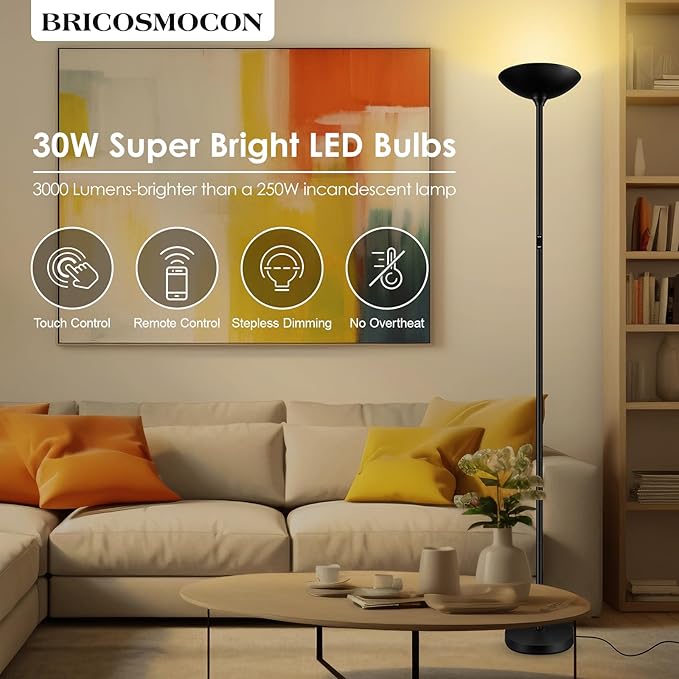 Stepless Dimmable Floor Lamp, 30W 3000LM Super Bright LED Torchiere Floor Lamps - Image 2