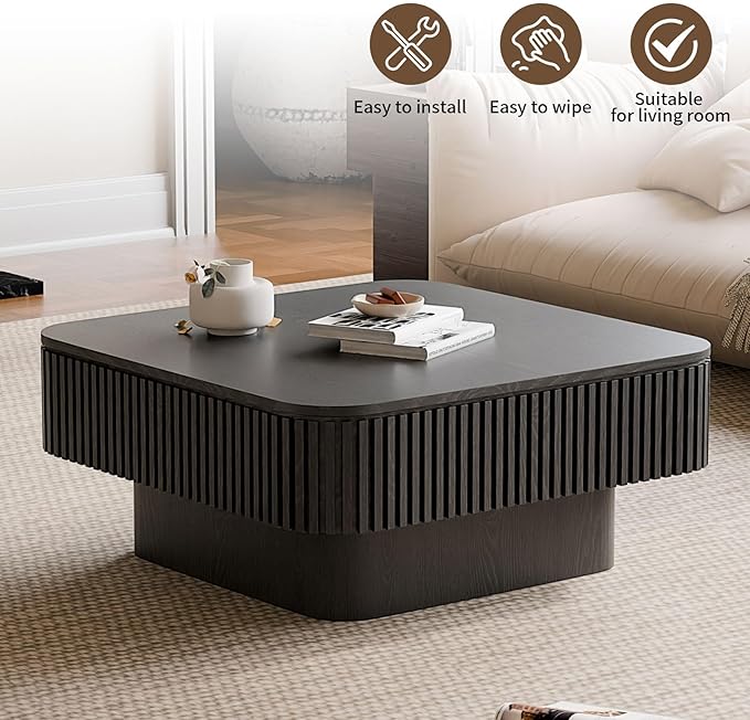 LKTART Coffee Table for Living Room, Accent Fluted Square Coffee Table - Image 6