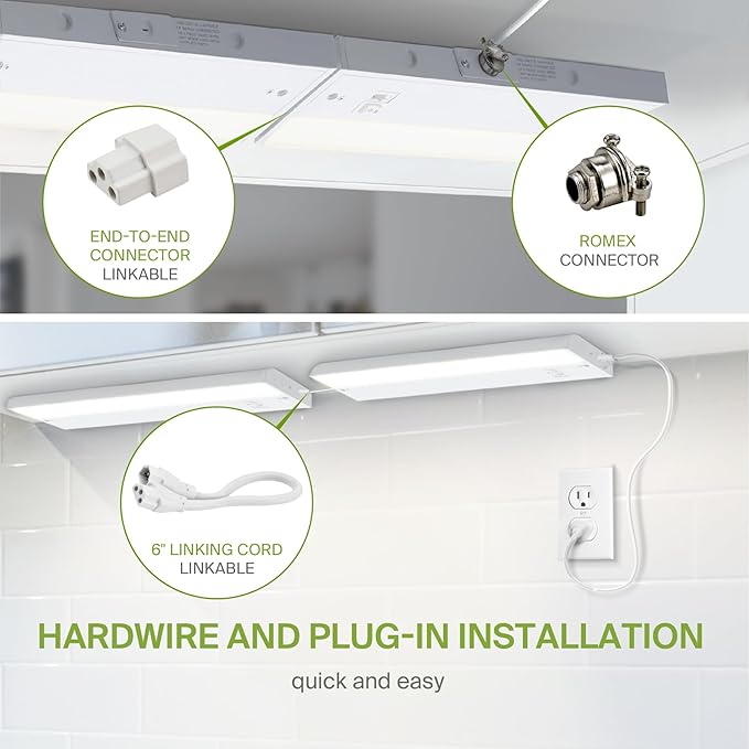 ASD 12 Inch LED Under Cabinet Lighting Plug in or Hardwired, High/Low/Off Switch - Image 7