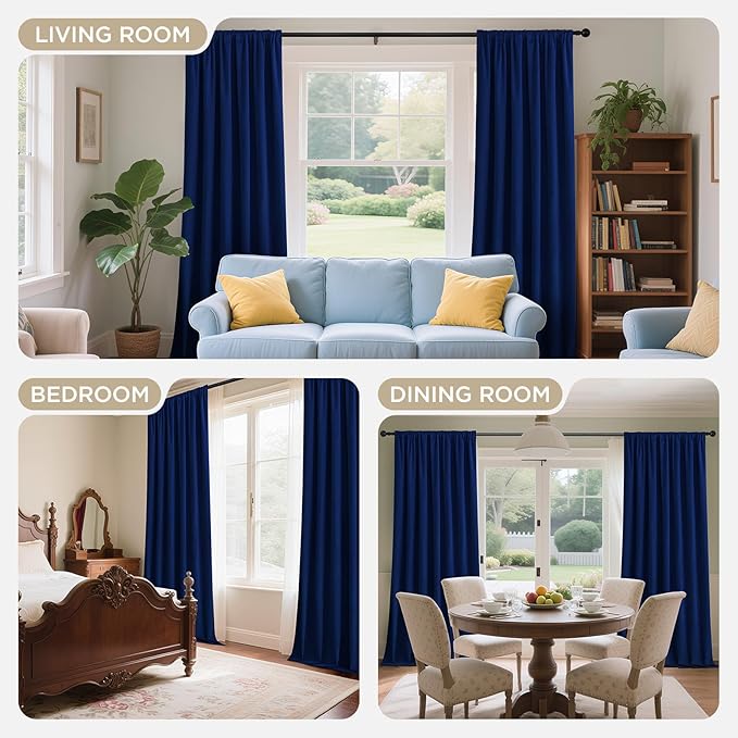 Joydeco Royal Blue 100% Blackout Curtains 108 Inch 2 Panels, Luxury Thermal - Image 8