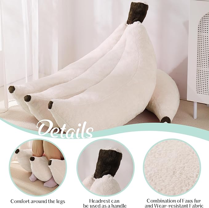 Banana Bean Bag Chair with Ottoman, Floor Sofa Bed with Footrest, Comfy - Image 4