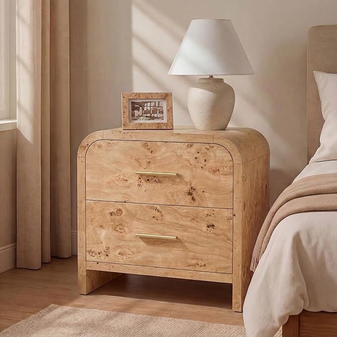 Night Stand 2-Drawer Nightstand 24" H Metal Handle Modern Sturdy Bedside Table - Image 3