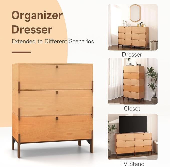 Stackable 3 Drawers Dresser, Customizable Chest of Drawers - Image 4