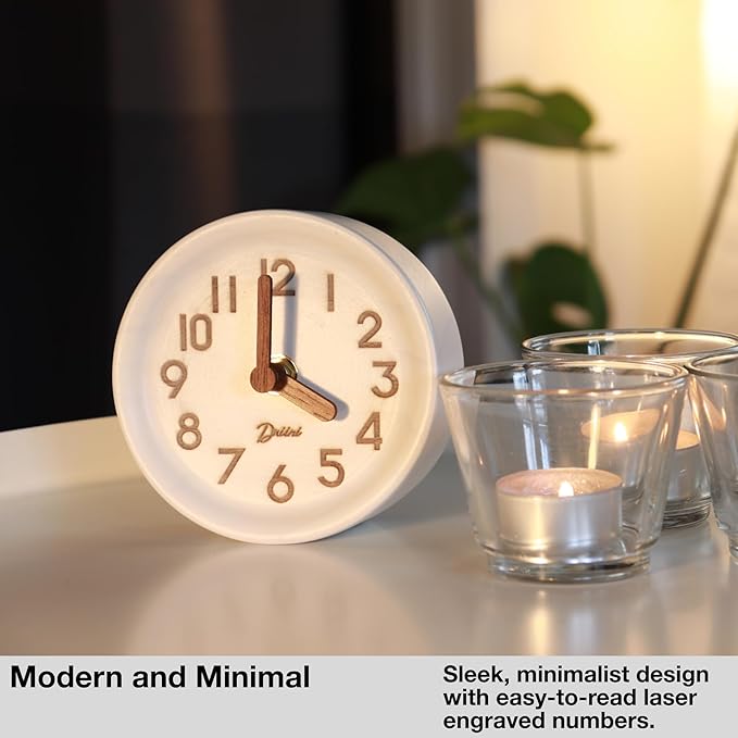 Driini Wooden Analog Desktop Clock – 4.3 in. Decorative Pinewood, No-Tick - Image 6