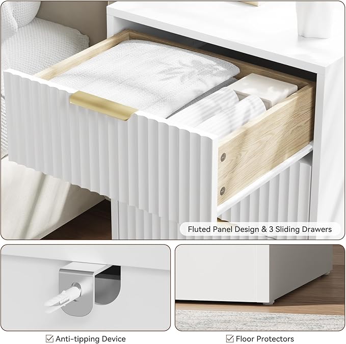 8 Drawer Dresser & Nightstand Set 3-Piece, 55” Wide Tall Fluted Dresser and - Image 6