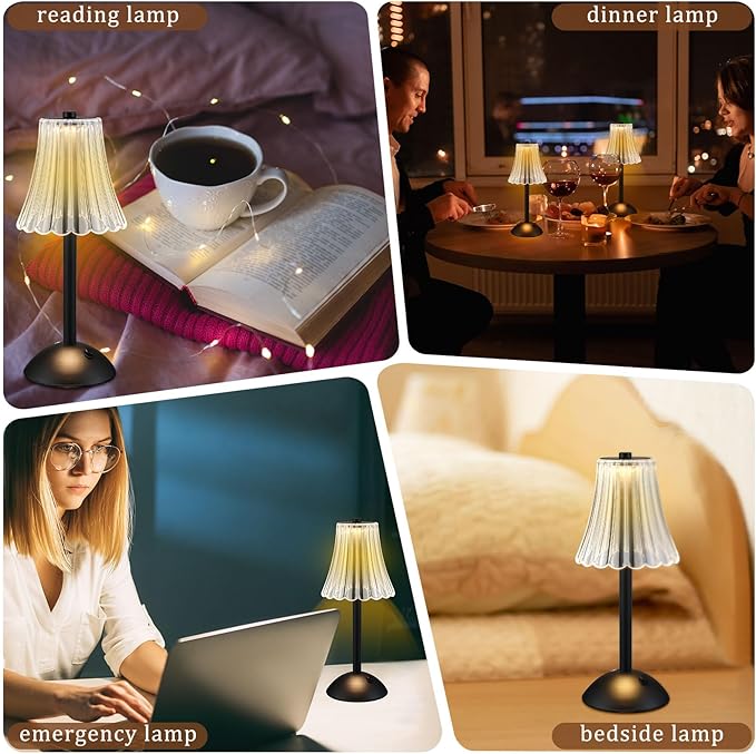 Liliful 2 Pcs Cordless Table Lamp Rechargeable Touch LED Small Gold Portable - Image 6
