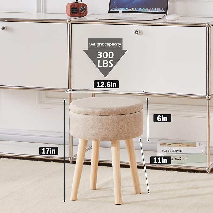 Mxfurhawa Storage Ottoman Linen Round Vanity Stool Tray Top Modern Foot Stool - Image 8