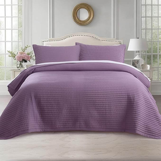 KASENTEX Queen Quilt Set 90"x90" – Soft Washed 3-Layer Lightweight Bedspread by KASENTEX