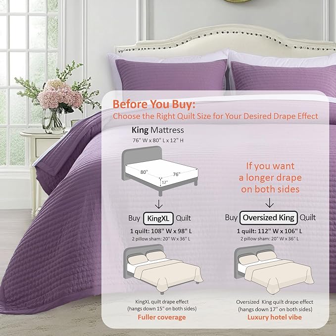 KASENTEX King XL Quilt Set 108"x98" – Soft Washed 3-Layer Lightweight Bedspread - Image 3