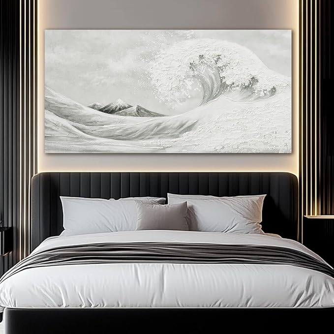 YETHEN WAL Neutral Grey & White Wave Wall Art – Textured Minimalist Canvas Print - Image 4