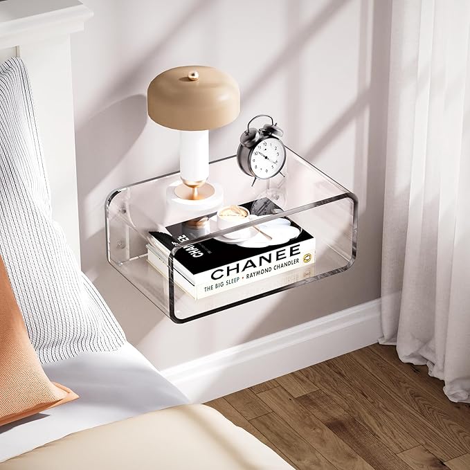 Acrylic Floating Nightstand, Bedside Table, Nightstand Shelf Wall Mounted - Image 2