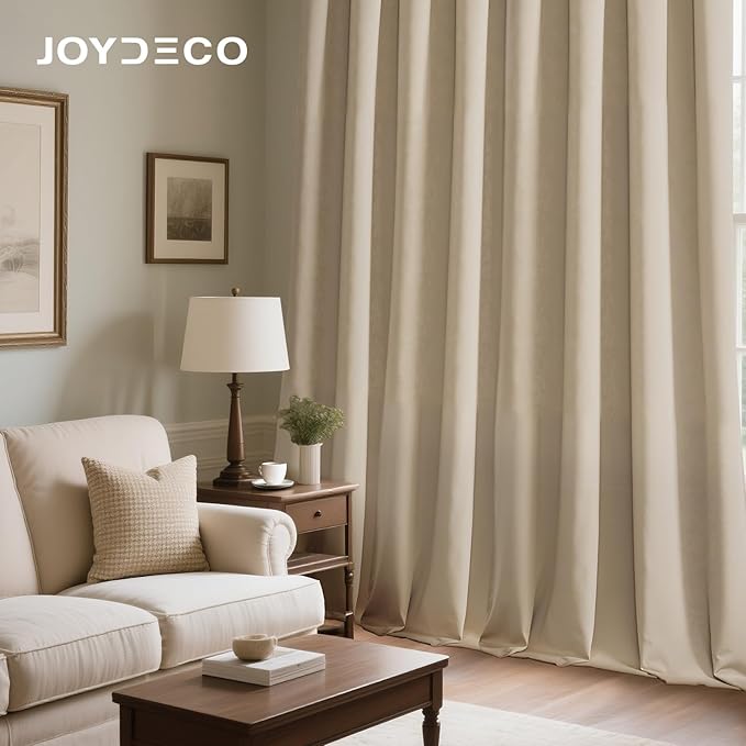 Joydeco Latte Coffee Velvet Curtains 108 Inches 2 Panels, Luxury Thermal - Image 4