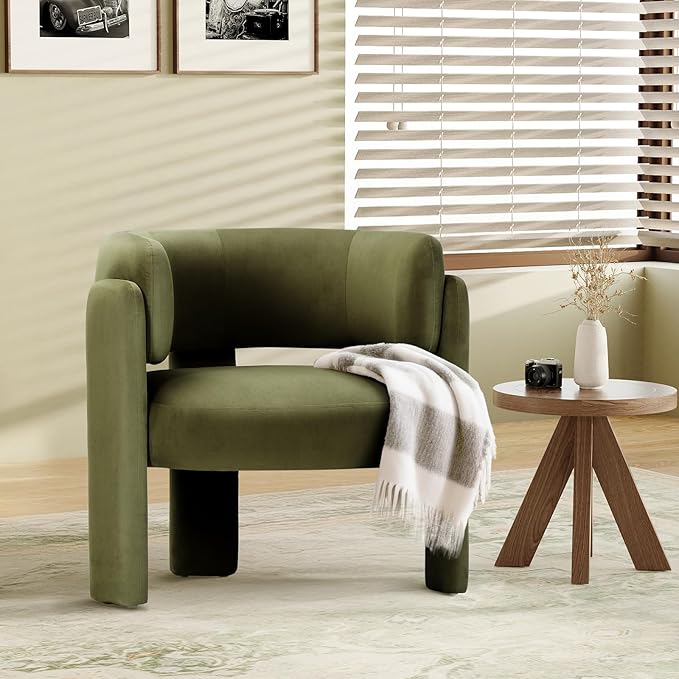 COLAMY Modern Velvet Accent Chair, Upholstered Barrel Chair, Comfy Side Arm by COLAMYHOME