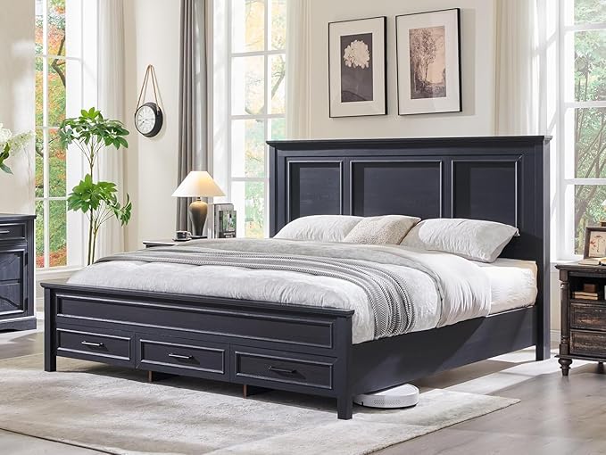 ACCOHOHO Farmhouse King Size Bed Frame by ACCOHOHO