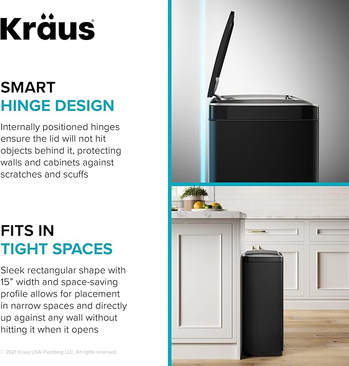 Kraus GarbagePro Rectangular 13 Gallon Hands-Free Motion Sensor Trash Can - Image 12