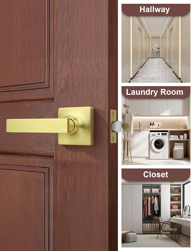 Mengico 1 Pack Passage Door Levers Gold Finish, No-Locking Keyless Square Door - Image 6