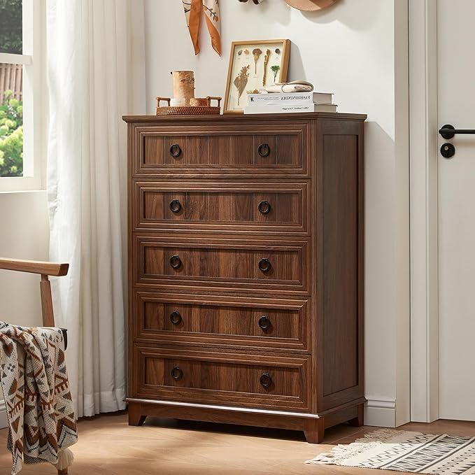 Farmhouse 5 Drawer Dresser for Bedroom, Rustic Wood Dresser - Image 5