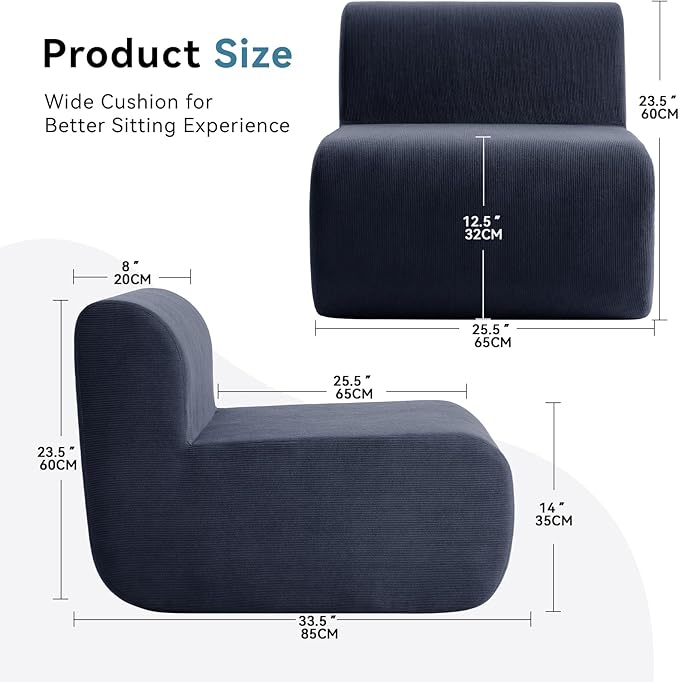 Single Boneless Chairs, Fireside Beanbag Chair Upholstered Cloud Sofa Chair - Image 2