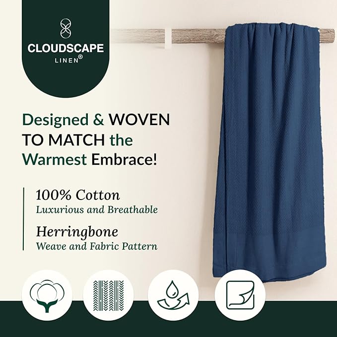 Cloud Scape Linen 100% Cotton Throw Blanket 50x70 Ensign Blue, Luxury - Image 2