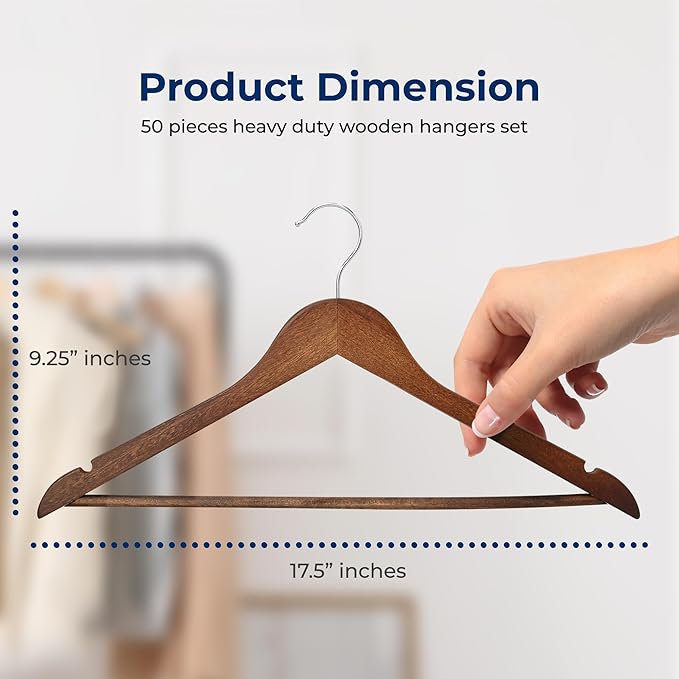 SereneLife 50-Pack Wooden Coat Hangers – Durable Suit Hangers - Image 2
