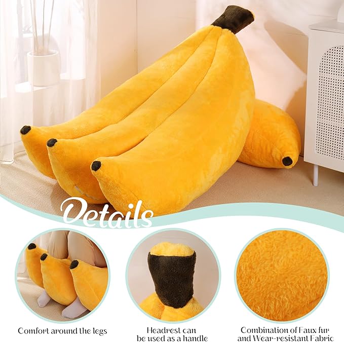 Banana Bean Bag Chair with Ottoman, Floor Sofa Bed with Footrest, Comfy - Image 4