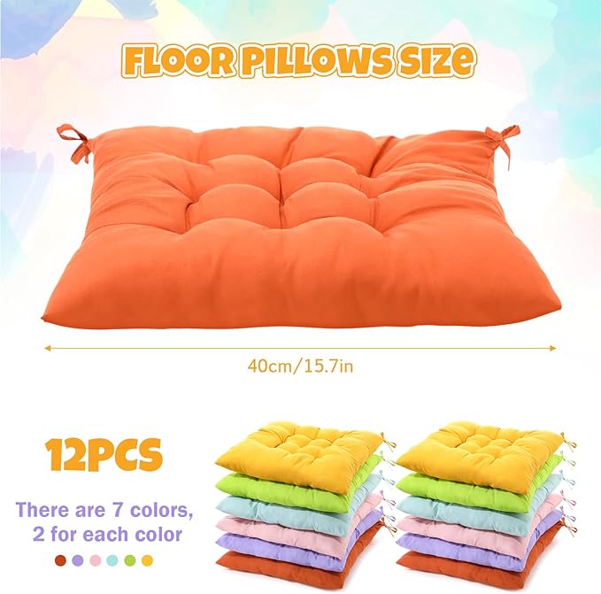 Geetery 12 Pcs Floor Pillows for Classroom Bulk Square Seating Cushions for - Image 2