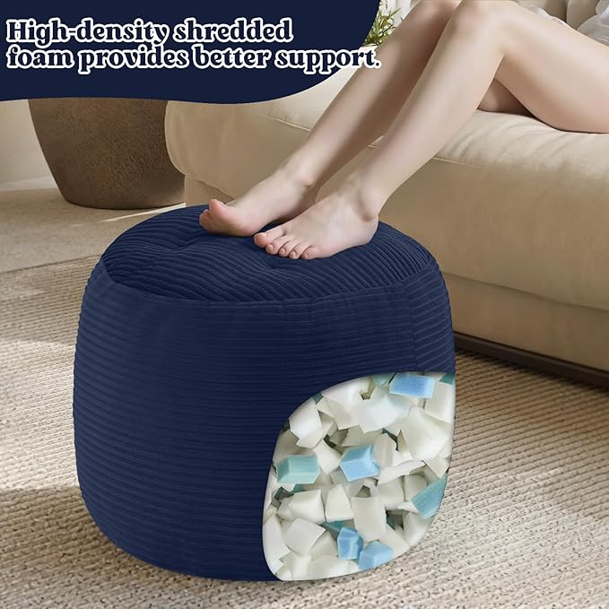 MeMoreCool Stuffed Round Pouf Ottoman Foot Rest, Floor Pouf Foot Stool - Image 9