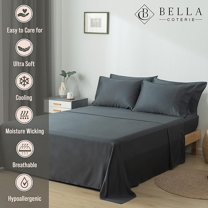 Bella Coterie 6 Piece Luxury Bamboo Viscose Queen Size Sheet Set | 100% - Image 2
