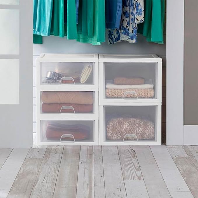 Sterilite 27 Qt and 16 Qt Clear Plastic Stackable Organizer Drawers - Image 6