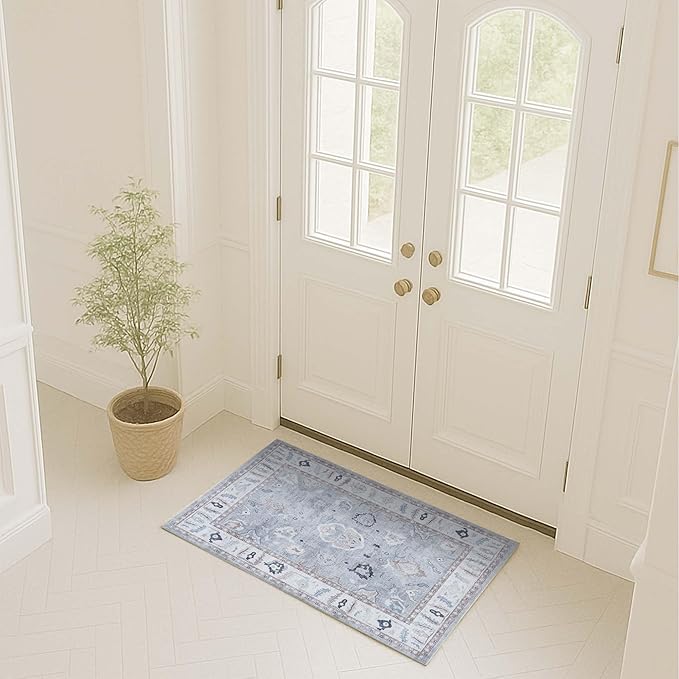 Fame Rugs Gray Modern Oushak Rug 2x3, Vintage Doormat Turkish Colorful Oriental - Image 2
