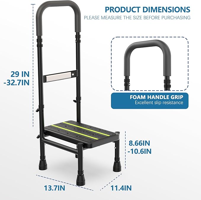 Packve Step Stool with Handle for Elderly, Adjustable Handrail & Leg, Sensor - Image 6