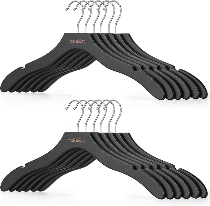 TOPIA HANGER Wooden Coat Hangers 12 Pack, Premium Wood Suit Sweater No Shoulder by TOPIAHANGER