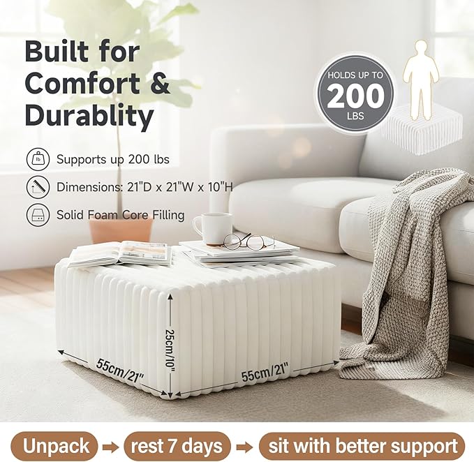 Tiita Suqre Stuffed Pouf Ottoman, Stripe Poufs 21×21×10 inch - Image 6